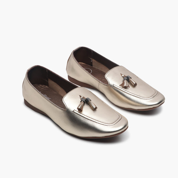 Tassle Accented Loafers gold side angle