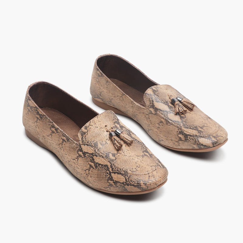 Tassle Accented Loafers beige side angle
