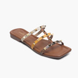 Strappy Studded Flats brown side single