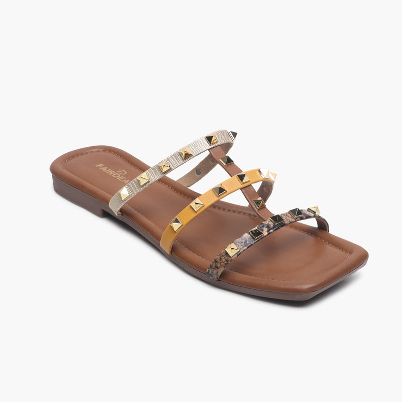 Strappy Studded Flats brown side single