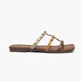 Strappy Studded Flats brown side profile