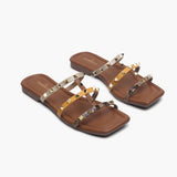Strappy Studded Flats brown side angle