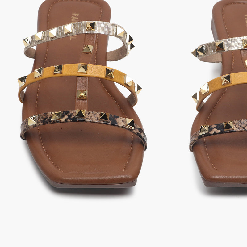 Strappy Studded Flats brown front zoom