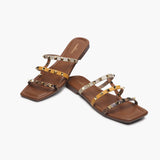 Strappy Studded Flats brown 