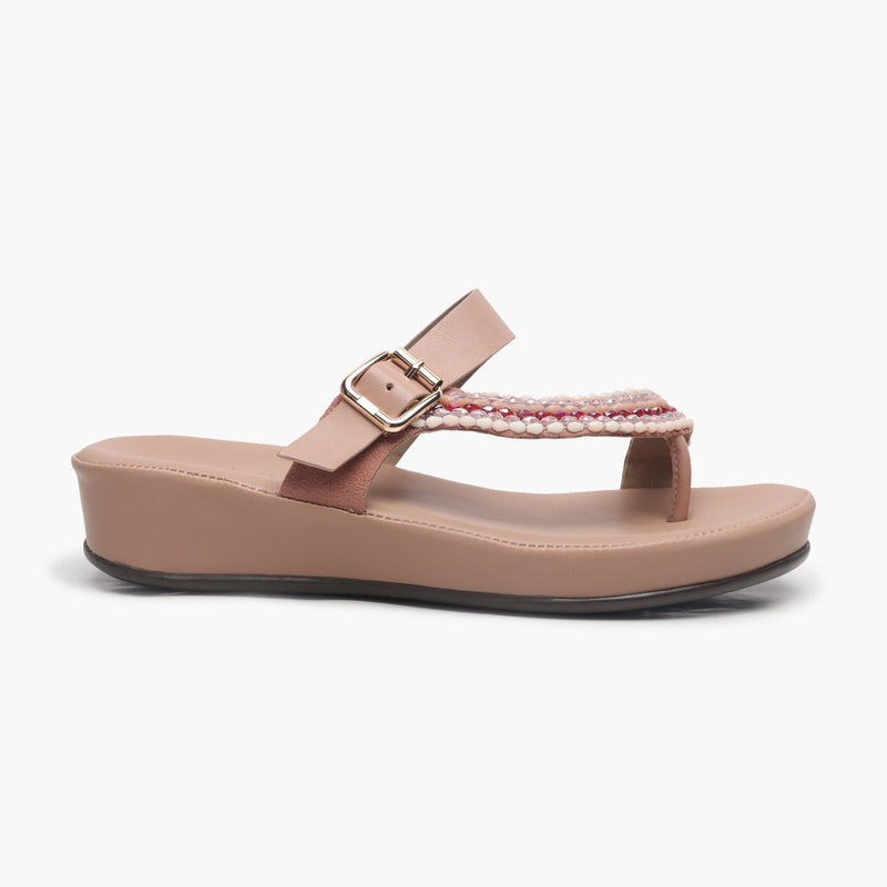 Stone Encrusted Wedges light pink side profile with heel