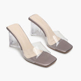 Sculptural Acrylic Heels Slip ons metallic side angle