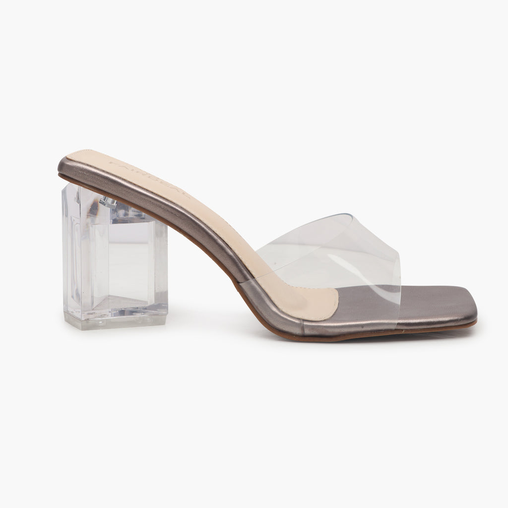 WMNS Clear Acrylic Strappy Chunky Heeled Flat Sandals - Black