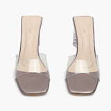 Sculptural Acrylic Heels Slip ons metallic front