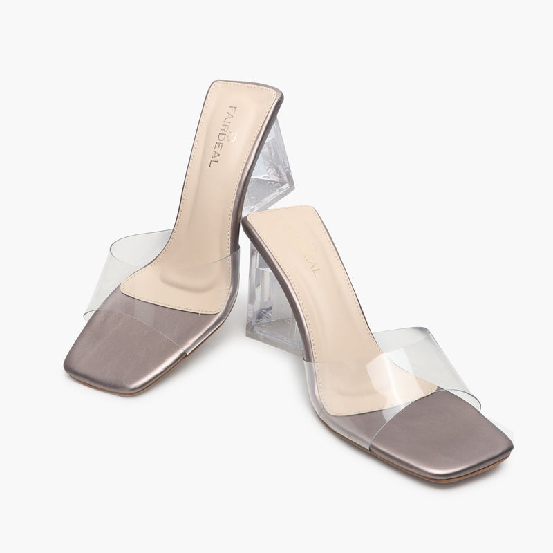 Sculptural Acrylic Heels Slip ons metallic