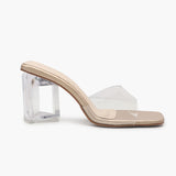 Sculptural Acrylic Heels Slip ons gold side profile with heel