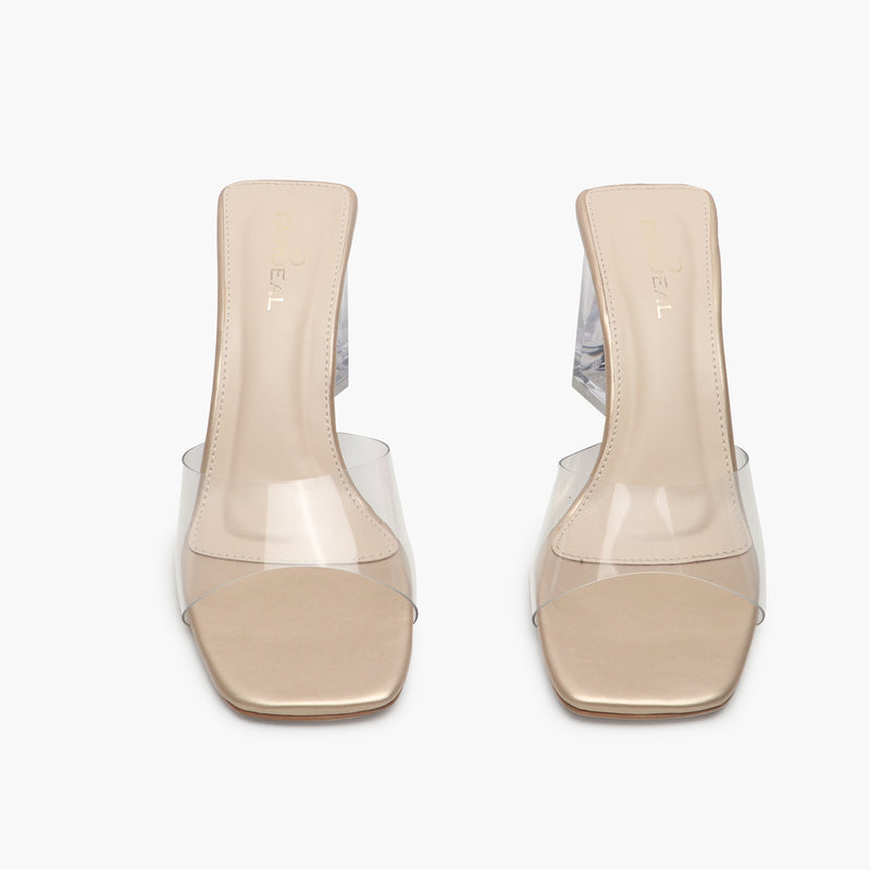 Sculptural Acrylic Heels Slip ons gold front