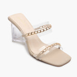 Sculptural Acrylic Heels with Chainlink Embellishment cream side single
