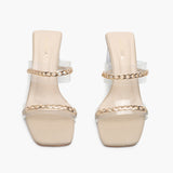 Sculptural Acrylic Heels with Chainlink Embellishment cream front 