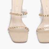 Sculptural Acrylic Heels with Chainlink Embellishment cream front zoom