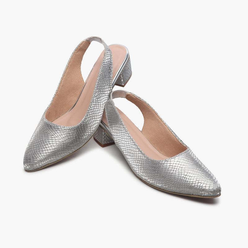 Closed Toe Backstrap Mules silver