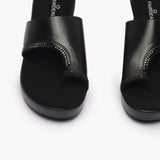 Open Toe Platform Slides black front angle zoomed in