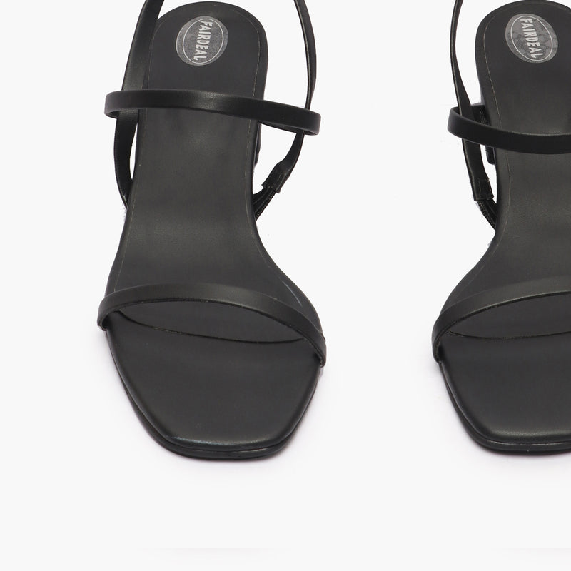 Strappy Block Heel Sandals black front angle zoomed in