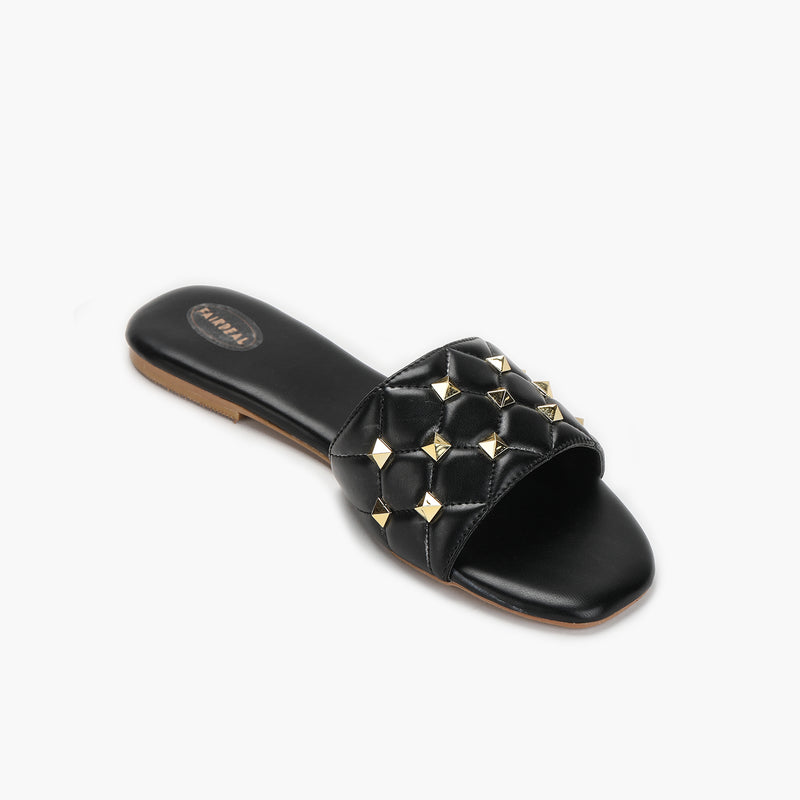 Quilted Studded Slides black side single