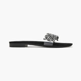 Embellished Slides black side profile with heel