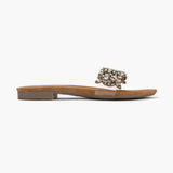 Embellished Slides tan side profile with heel