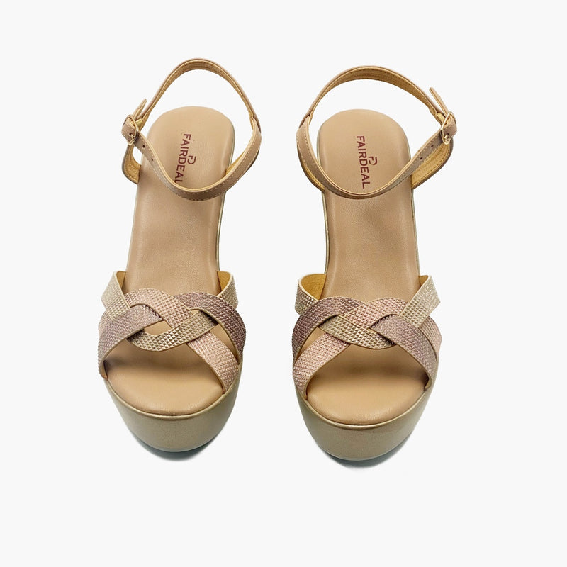 Symmetric High Heel Platforms nude front angle