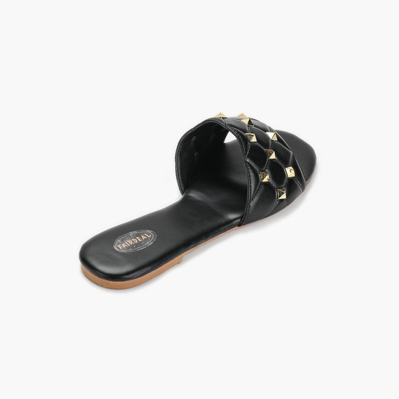 Quilted Studded Slides black back angle