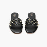 Quilted Studded Slides black front angle