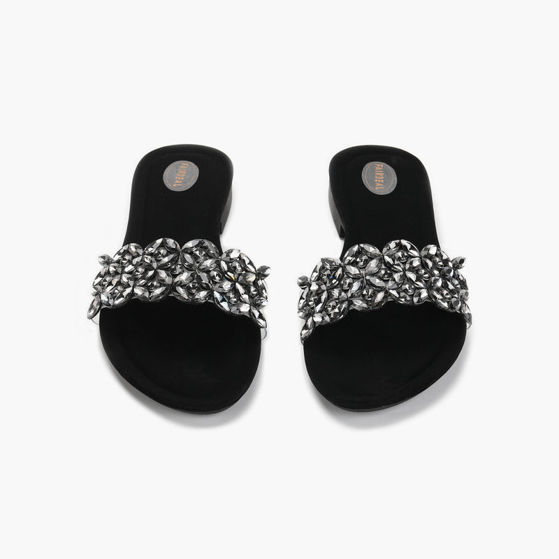 Embellished Slides black front angle