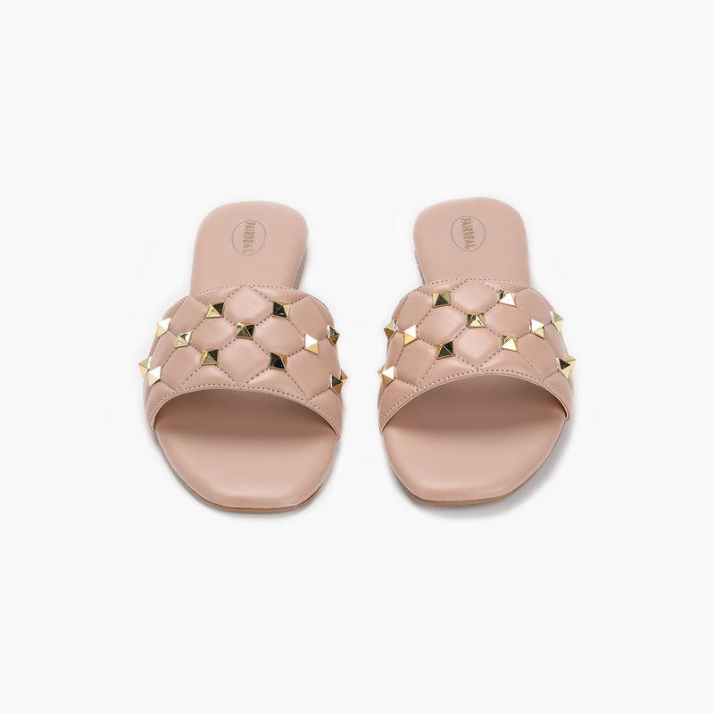 Quilted Studded Slides pink front angle