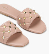 Quilted Studded Slides pink side angle zoom