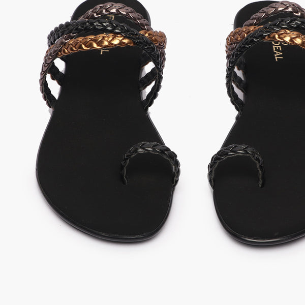 Criss Cross Braided Flats black front angle zoomed in