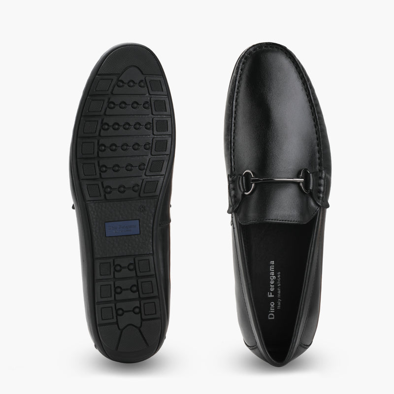 Bit Detailed Burnished Leather Loafers black front and sole