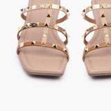 Strappy Studded Flats tan front angle zoomed in