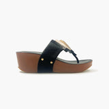 Multiple Striped Wedges black side profile with heel