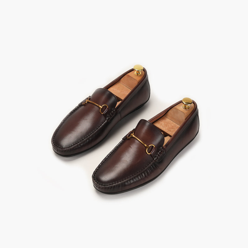 Bit Detailed Burnished Leather Loafers brown opposite side angle