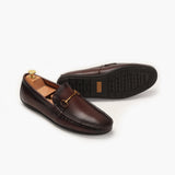 Bit Detailed Burnished Leather Loafers brown side and sole