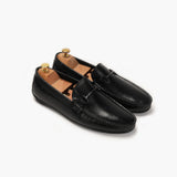 Bit Detailed Burnished Leather Loafers black side angle