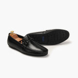 Bit Detailed Burnished Leather Loafers black side and sole