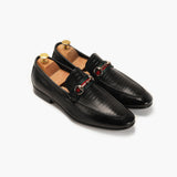 Strap Detail Horsebit Moccasins black side angle