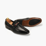 Strap Detail Horsebit Moccasins black side and sole