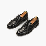 Croc Effect Tassle Moccasins black opposite side angle