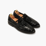 Croc Effect Tassle Moccasins black side angle