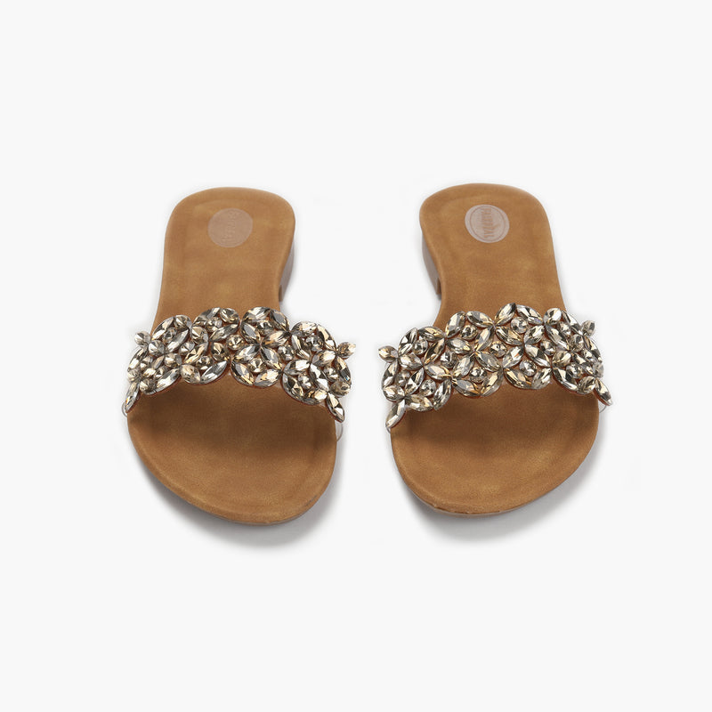 Embellished Slides tan front angle