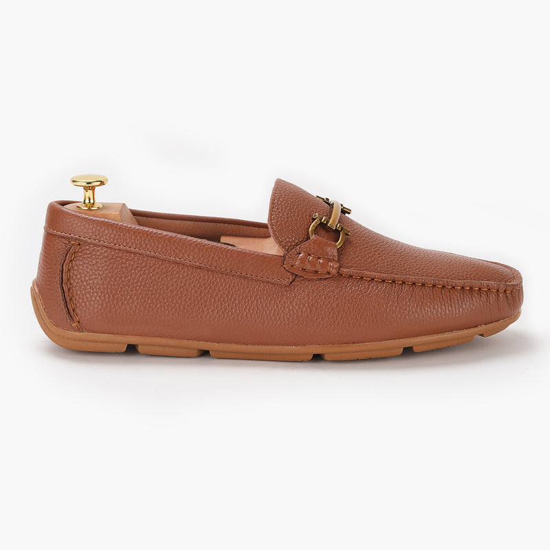 Horsebit Gold Buckle Loafers tan right side shoe