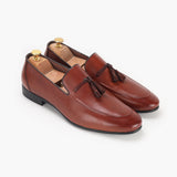 Burnished Leather Tassled Slip Ons brown right side angle