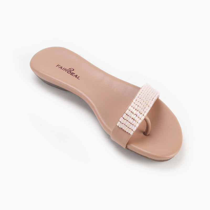 Sequin Embellished Flats pastel pink side single