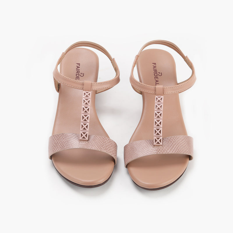 T-Bar Wedge Sandals pink front angle
