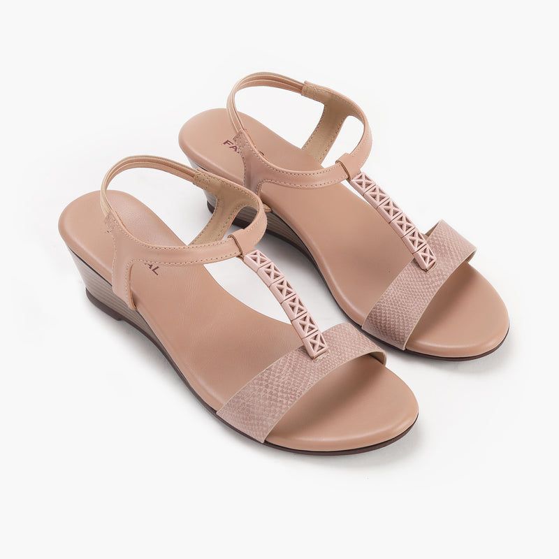 T-Bar Wedge Sandals pink side angle