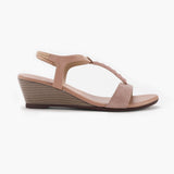 T-Bar Wedge Sandals pink side profile with heel