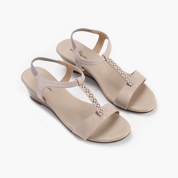 T-Bar Wedge Sandals stone side angle